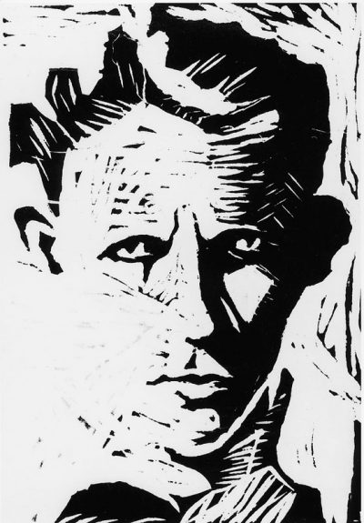 1937 Autoportrait, gravure sur linoléum par le compositeur